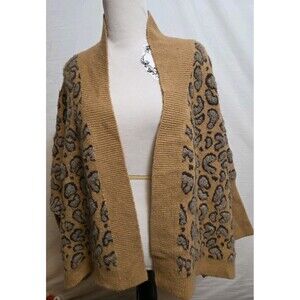 Akemi + Kin Anthropologie Women’s Hadley Knit Kimono Sweater Brown Animal OS